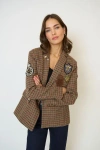 Central Park West Raven Patch Blazer In Brown