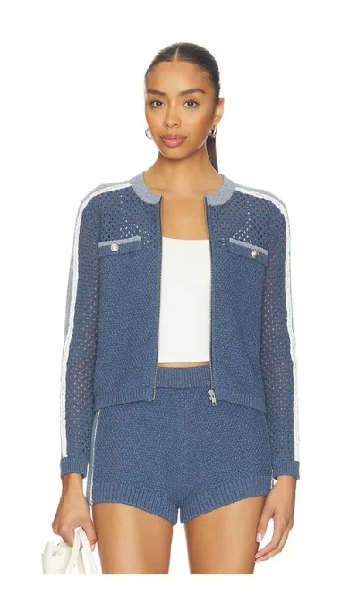 Central Park West Raya Mixed Stitch Zip Cardi In Blue