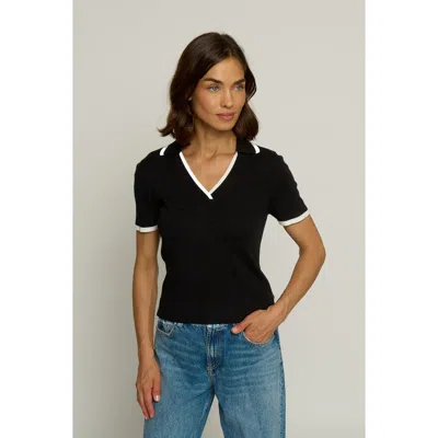 Central Park West Ribbed Polo With Tipping In Black-white
