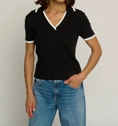 Central Park West Ribbed Polo With Tipping Top In Black