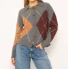 Central Park West Roman Argyle Sweater Cardigan In Gray/brown/tan In Multi