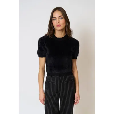 Central Park West Roman Eyelash Tee With Shoulder Pads In Black