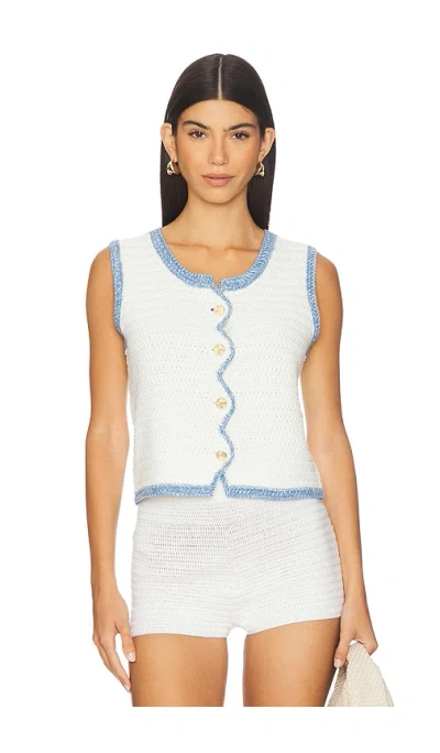 Central Park West Rose Scallop Edge Tank In Ivory & Denim