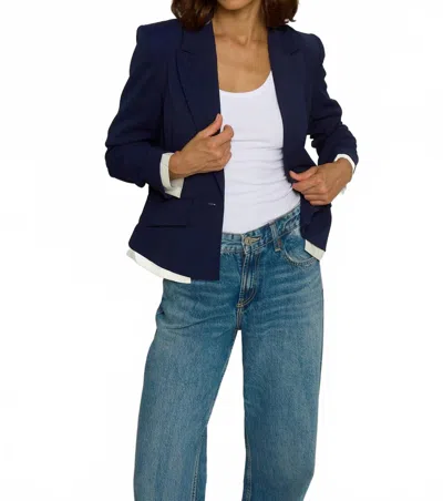Central Park West Scrunched Sleeve Blazer With Shirting In Navy In Blue