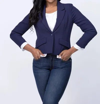 Central Park West Scrunched Sleeve Blazer With Shirting In Navy In Blue