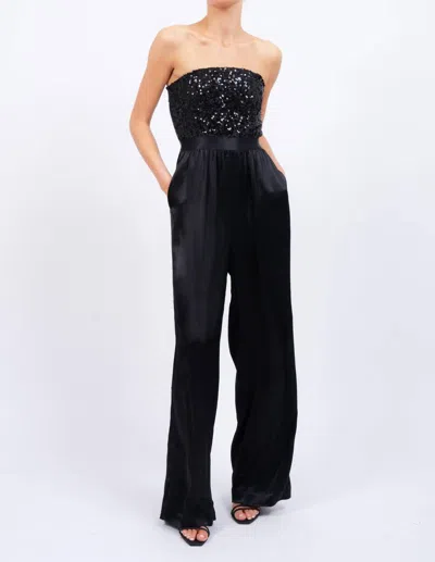 Central Park West Sequin Jumpsuit In Black