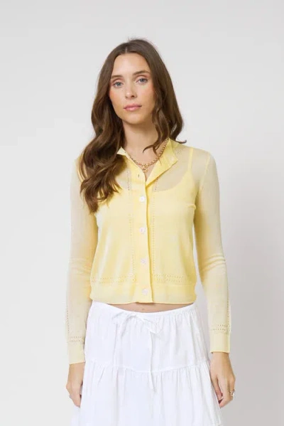 Central Park West Serena Sheer Pointelle Cardigan In Yellow