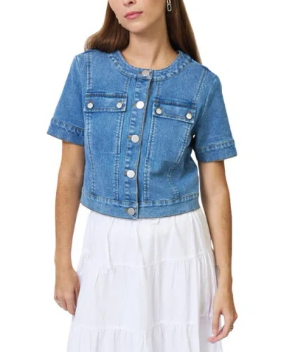 Central Park West Serena Short Sleeve Denim Jacket In Blue