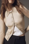 Central Park West Sheer Ribbed Cardigan Sweater In Neutral