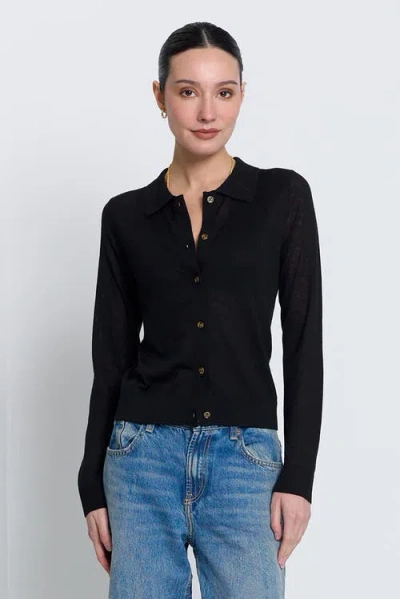 Central Park West Sienna Sheer Isla Button Up Collared Sweater In Black