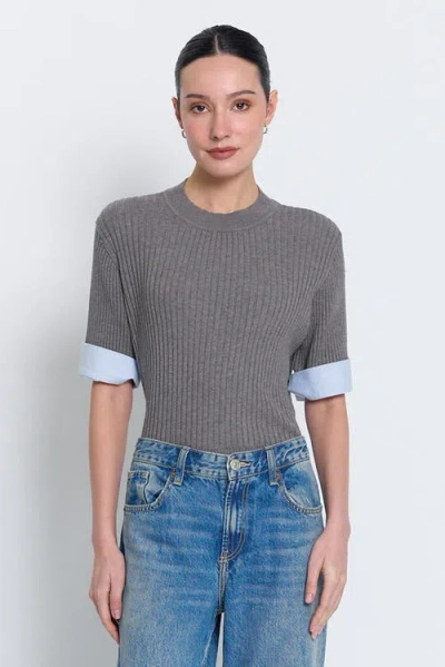 Central Park West Sienna Shirt Cuff Sweater In Gray