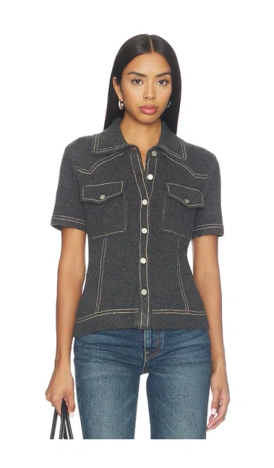 Central Park West Sienna Western Short Sleeve Sweater In Gray