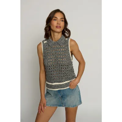 Central Park West Sleeveless Cropped Open Stitch Top In Black