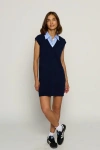 Central Park West Sleeveless Twofer Dress In Navy Stripe