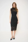 Central Park West Stella Sleeveless Lace Turtleneck Midi Dress In Black