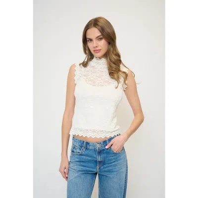 Central Park West Stella Sleeveless Stretch Lace Turtleneck In White