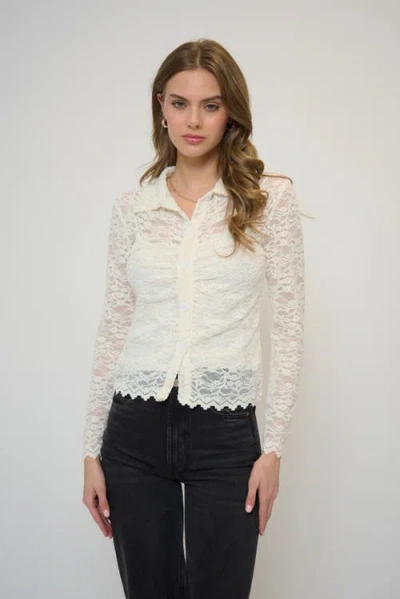 Central Park West Stella Stretch Lace Buttondown In Neutral