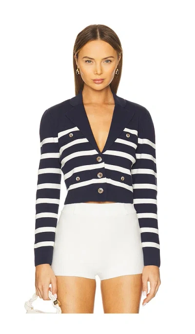 Central Park West Stripe Knit Blazer In Navy
