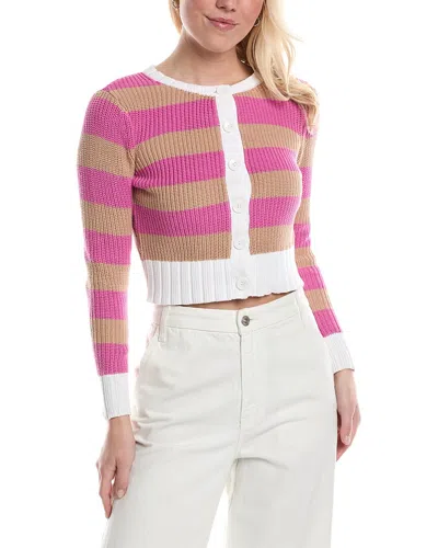 Central Park West Striped Cardigan In Pink