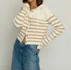 Central Park West Striped Dickey Sweater Jacket In Ivory Combo In White
