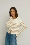Central Park West Striped Dickey Sweater Jacket In Ivory Combo In Ivory Combo