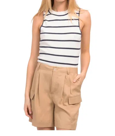 Central Park West Sunny Racer Tank Top In Navy Stripe In Blue