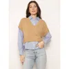Central Park West Tessa Crop Vneck Twofer In Camel Strip