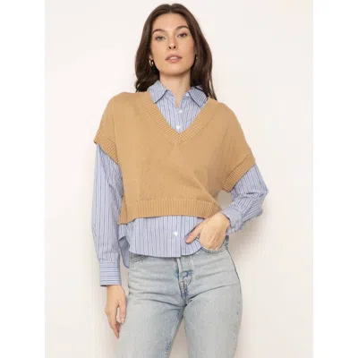Central Park West Tessa Crop Vneck Twofer In Camel Strip