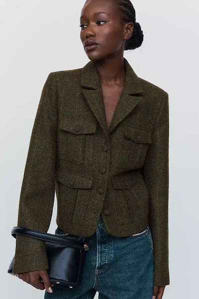 Central Park West Tweed Heritage Cropped Lady Jacket In Green