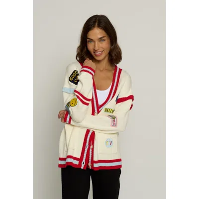 Central Park West Varsity Patchv Neck Cardigan In Multi