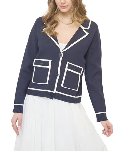 Central Park West Women's Alba Piped Sweater Jacket In Blue