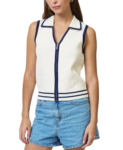 Central Park West Allie Sleeveless Collared Zip Up In White