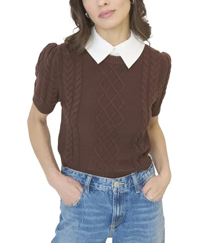 Central Park West Women's Astrid Twofer Poof Sleeve Polo Shirt In Brown