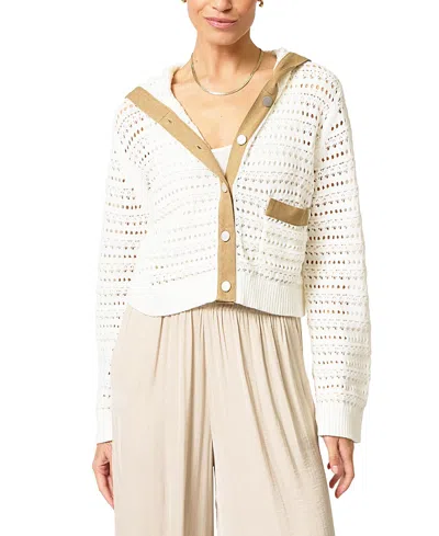 Central Park West Avery Mixed Media Hooded Cardi In White