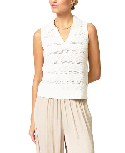 Central Park West Women's Avery Pointelle Johnny Collar Sweater In White