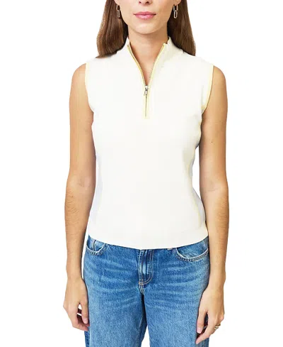 Central Park West Women's Birdie Sleeveless 3/4 Zip Sweater In White