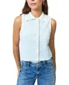 Central Park West Celeste Tweed Yarn Collared Top In Blue