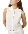 Central Park West Women's Celeste Tweed Yarn Collared Top In White