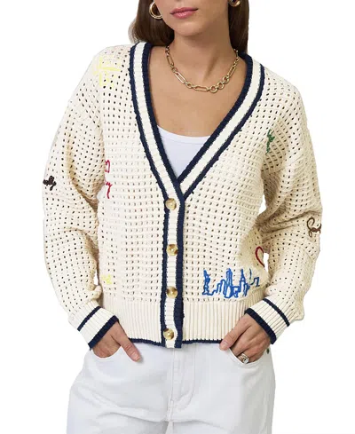 Central Park West Women's Chelsea Embroidered Cardigan Sweater In White