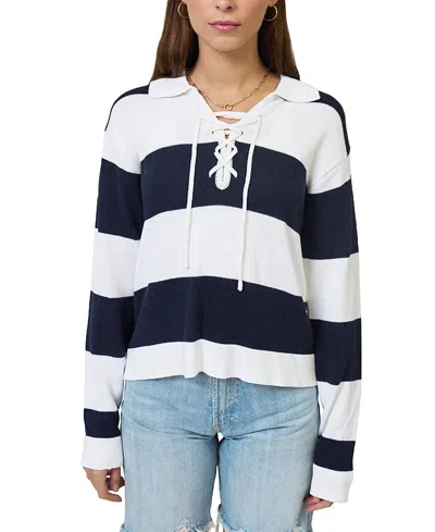 Central Park West Women's Chelsea Rugby Laceup Polo Sweater In Blue