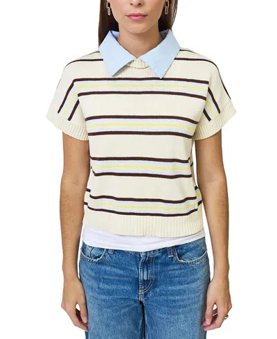 Central Park West Women's Chloe Stripe Oxford Collar Tee In Blue