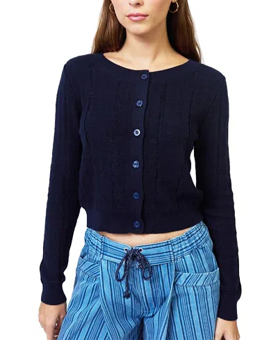 Central Park West Women's Clover Novelty Stitch Cardigan In Blue