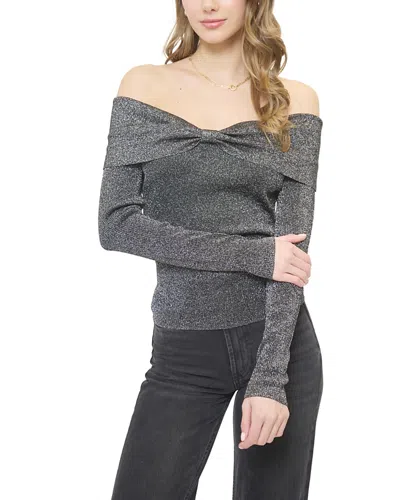 Central Park West Colette Ribbed Lurex Off The Shoulder Sweater In Black