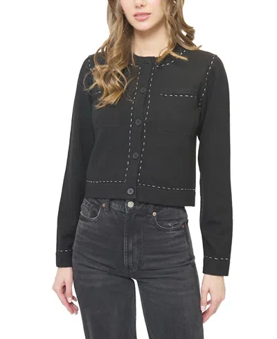 Central Park West Women's Crystal Lurex Whipstitch Cardigan In Black