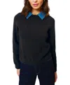 Central Park West Dash Denim Collar Pullover In Black