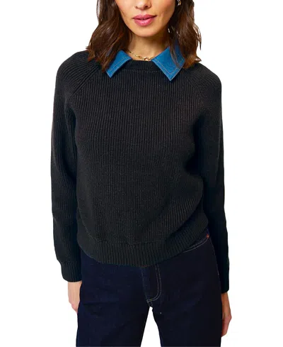 CENTRAL PARK WEST WOMEN'S DASH DENIM COLLAR PULLOVER SWEATER
