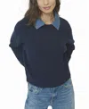 Central Park West Women's Dash Denim Collar Pullover Sweater In Blue