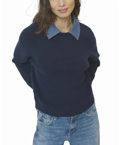 Central Park West Women's Dash Denim Collar Pullover Sweater In Blue