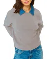 Central Park West Dash Denim Collar Pullover In Gray
