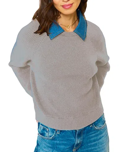 CENTRAL PARK WEST WOMEN'S DASH DENIM COLLAR PULLOVER SWEATER